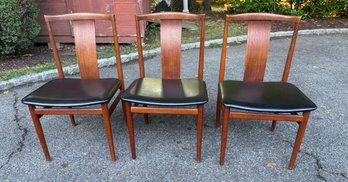 Set Of Three Danish Mid-century Modern Teak Dining Chairs With Black Seats