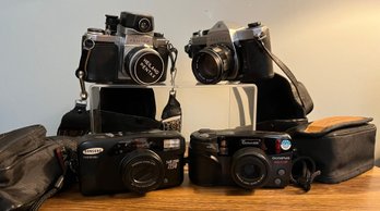 4 Cameras  2 Heiland Pentax, 1 Samsung Panorama/slim Zoom 1150 &1 Olympus Super Zoom 3000 All With Cases