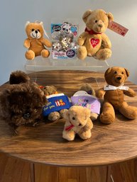 An Assortment Of Cute Teddy Bears And A Dog, Mostly New. 2 Are Gift Card Holders
