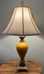 Vintage Amber Crackle Glass And Brass Urn Table Lamp With Pleated Shade