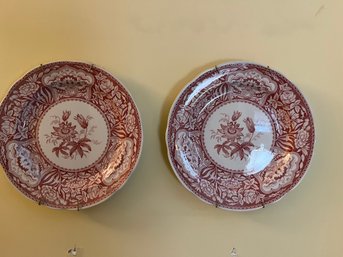 Two Spode Georgian Archive Series Red Transferware Floral Plates.