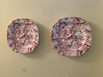 A Pair Of Antique Spode Transferware Plates With Cherub And Floral Motifs