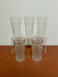 Set Of Five Clear Pressed Glass Tumblers With A Diamond-quilted Pattern