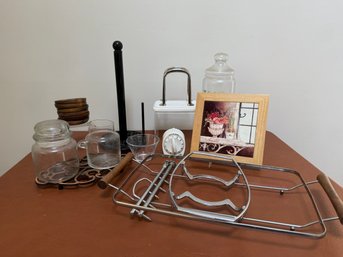 Kitchen Items: Paper Towel Holder, Napkin Holder, Trivets, Glass Lidded Jars And More