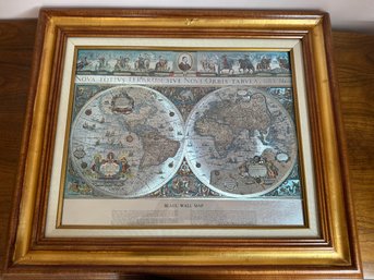 Decorative Reproduction Of A 17th-century Blaeu Double-hemisphere World Map
