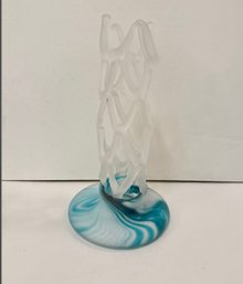 Murano-style Art Glass Vase With A Frosted Lattice And Swirled Base