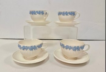 Set Of Four Wedgwood Queen's Ware Edme Teacups And Saucers