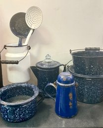 Vintage Speckled Blue Enamelware
