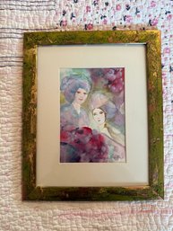 Annette Weaver Watercolor Painting Of Two Women With Floral Headdresses