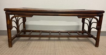 Faux Bamboo Wood And Glass Top Coffee Table With A Slatted Shelf