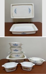 Vintage CorningWare Cookware Set In Cornflower And Fruit Patterns