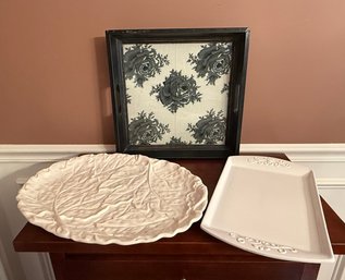 Black And White Floral Trays, White Tray And Leaf White Tray Japan