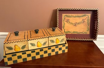 Country Style Canisters And Tray