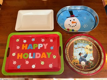 Plastic And Metal Holiday Trays