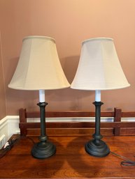 Modern Table Lamps With Fluted Bases And Pleated Shades.