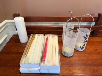 Candle Lot: Taler Candles And Candle Holders