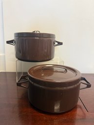 Vintage Wrtsil Finel Enamel Pots With Lids And Triangular Handles