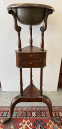 Antique Wooden Washstand With Metal Basin And Two Drawers