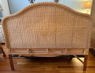 Vintage Rattan Headboard With Arched Top And Woven Diamond Detail