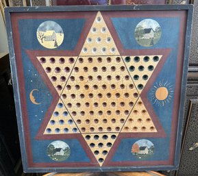 Ridge Hollow Folk Art Hand-painted Folk Art Chinese Checkers Board With Seasonal Vignettes