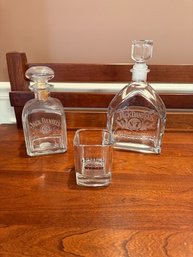 Collection Of Jack Daniel's Old No. 7 Branded Whiskey Bottles And Glass.