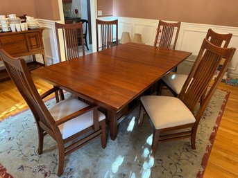 Lexington Arts And Crafts Dining Table, 6 Chairs And 2 Leafs