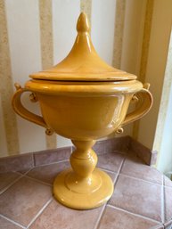 Sara Mid-century Italian Yellow Glazed Ceramic Lidded Urn