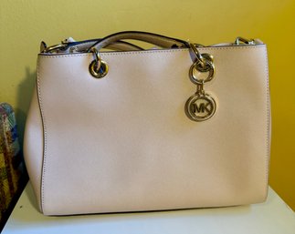 Light Pink Michael Kors Leather Satchel Handbag With Gold-tone Hardware