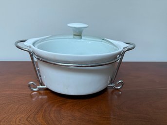 Godinger Sienna White Porcelain Casserole Dish With A Warming Stand.