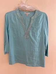 Linen Bejeweled Top, Size 18