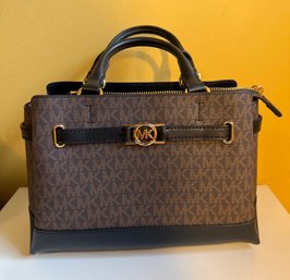 Michael Kors Reed Small Signature Logo Satchel With Brown MK Print