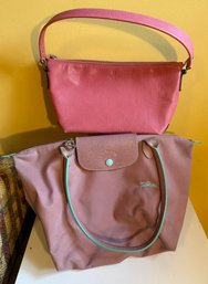 Pink Kate Spade Leather Shoulder Bag And Pink Longchamp Le Pliage Tote