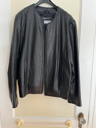 Lord & Taylor Soft Leather Black Zip Jacket, Size 1X
