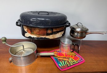 Vintage Aluminum Manual Rotary Food MillS, Aluminum Roasting Pan And More