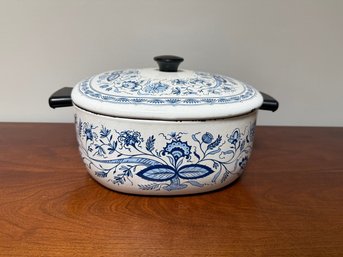 Vintage Mid-20th Century Enameled Steel Blue Onion Casserole Pot
