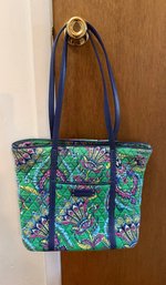 Quilted Cotton Vera Bradley Tote Bag With An Emerald Paisley Pattern