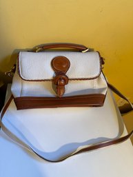 Vintage Dooney & Bourke White Pebble-grain Leather Surrey Bag With Brown Trim