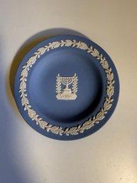 Wedgwood Blue Jasperware Plate With Israeli Menorah Motif.