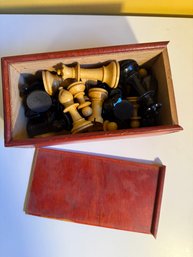 Chess Set In A Red Wood Sliding Box