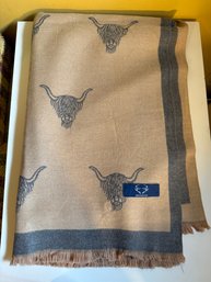 Woven Scarf Featuring A Repeating Highland Cow Pattern With A 'Heritage Stag' Label