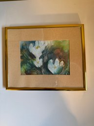 Watercolor Painting Of White Flowers Signed By Artist Lynne Jaffe.