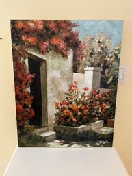 Original Print Of A Mediterranean Courtyard By Lee Reynolds.