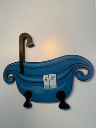 Hand-painted Wooden Bathtub Wall Art With Symbolic Towels