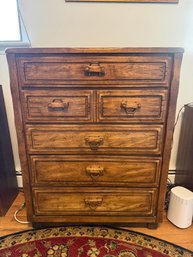 Rustic Wooden Chest Of Drawers With Dark Top And Five Drawers.