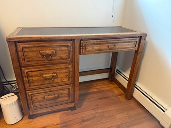 Rustic Wooden Desk With Dark Top And Three Drawers