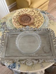 Trays, Platter, Trivets And Glass Bowl
