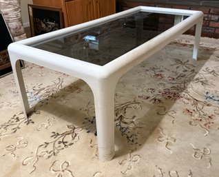 Distressed White Frame Coffee Table With Smokey Glass Top