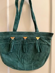 Green Leather Satchel (Suede) New With Tags