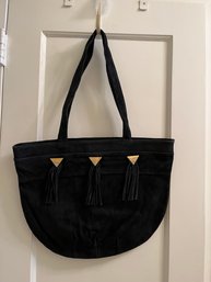 Black Leather Satchel, Suede