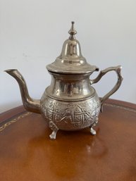 Traditional Mid-century Moroccan Silver-plated Engraved Teapot